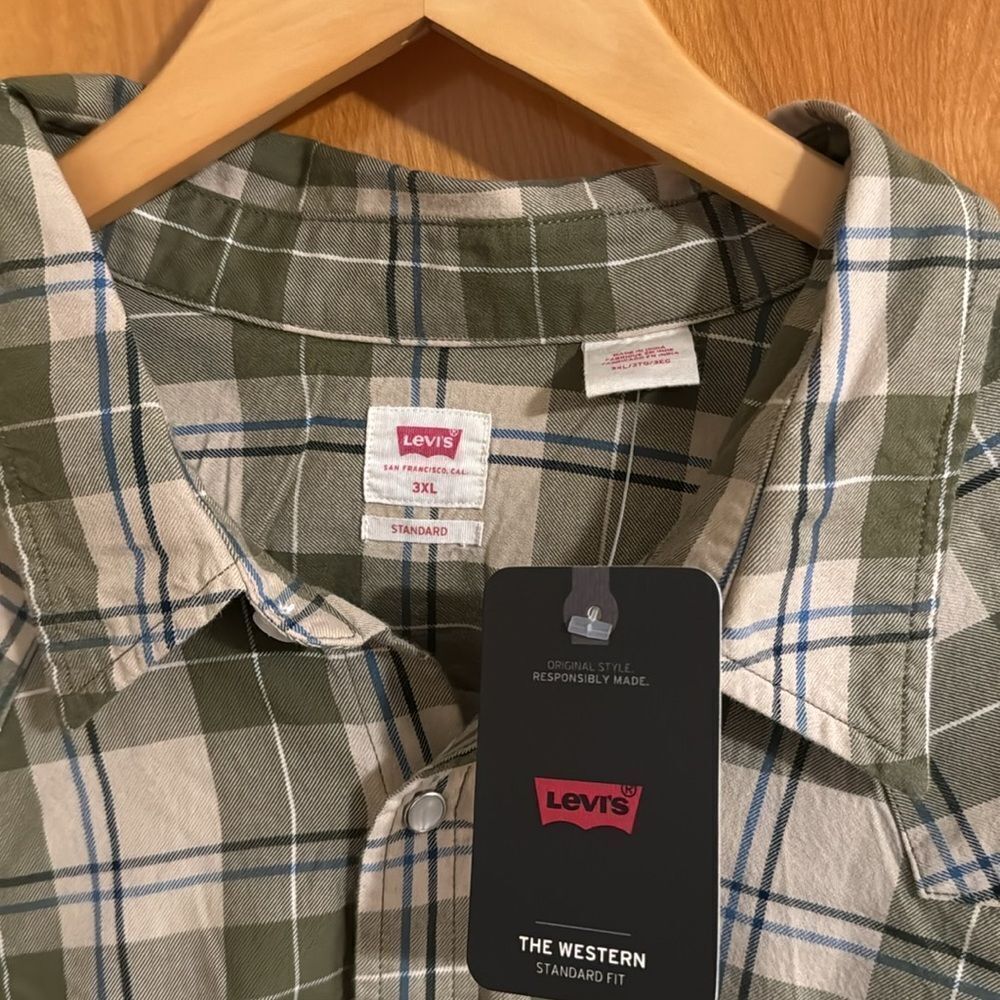 Levis Western Shirt Mens 3XL Plaid Green - Picture 3 of 3